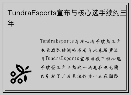 TundraEsports宣布与核心选手续约三年