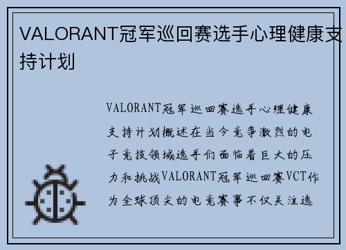 VALORANT冠军巡回赛选手心理健康支持计划