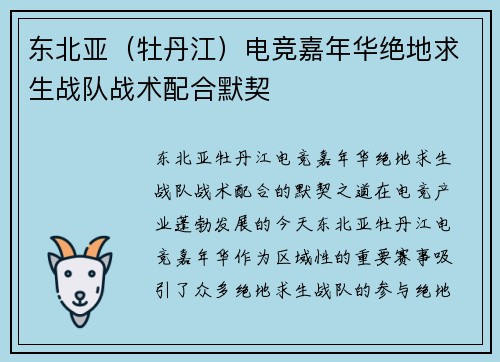 东北亚（牡丹江）电竞嘉年华绝地求生战队战术配合默契