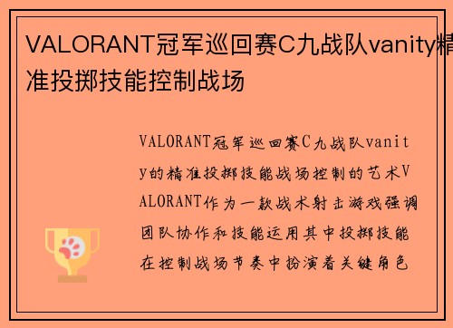 VALORANT冠军巡回赛C九战队vanity精准投掷技能控制战场