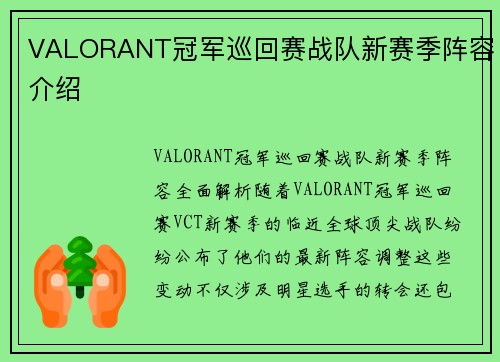 VALORANT冠军巡回赛战队新赛季阵容介绍