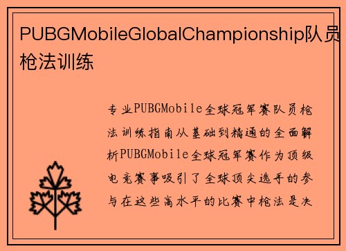 PUBGMobileGlobalChampionship队员枪法训练